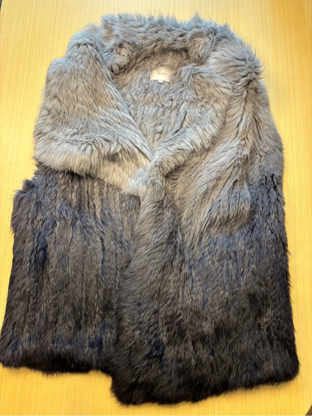 Parker Rabbit Fur Ombre Vest Grey Black Draped Statement Shawl Collar Sz M/L
